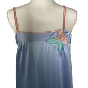 Vtg MG Lingerie Nightgown Chemise Silky Sexy Size M Embroidered Women Blue